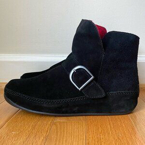 FitFlop Women's 10 Dash Black Suede Buckle Strap Comfort Casual Bootie Shoes